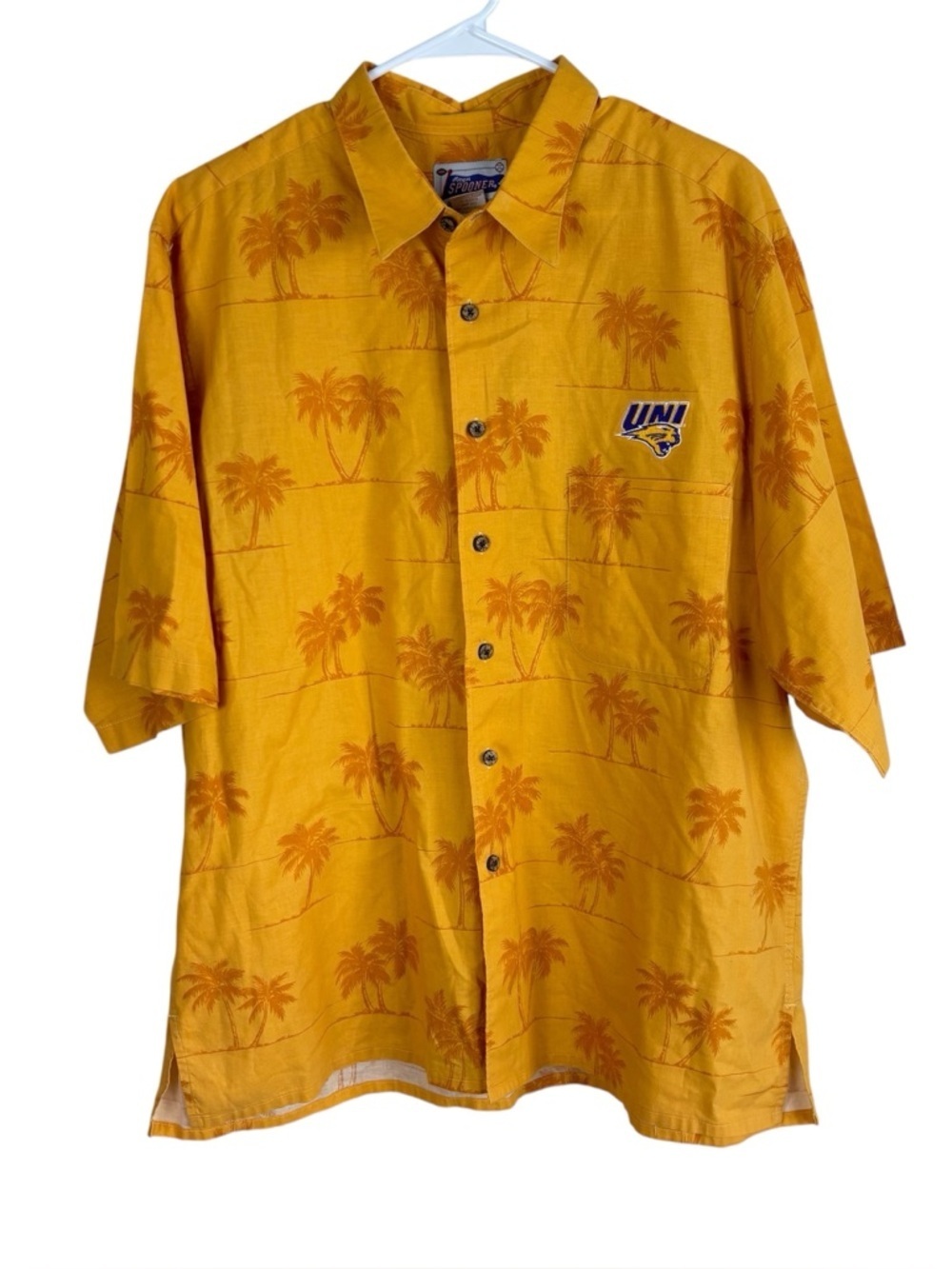 Reyn Spooner Northern Iowa Panthers Hawaiian Shirt Men’s Size XL Yellow